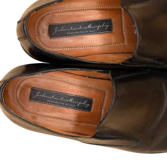 Johnston Murphy Black Leather Handcrafted Italy Brogue Loafers Mens 10 M Dress - Picture 2 of 10